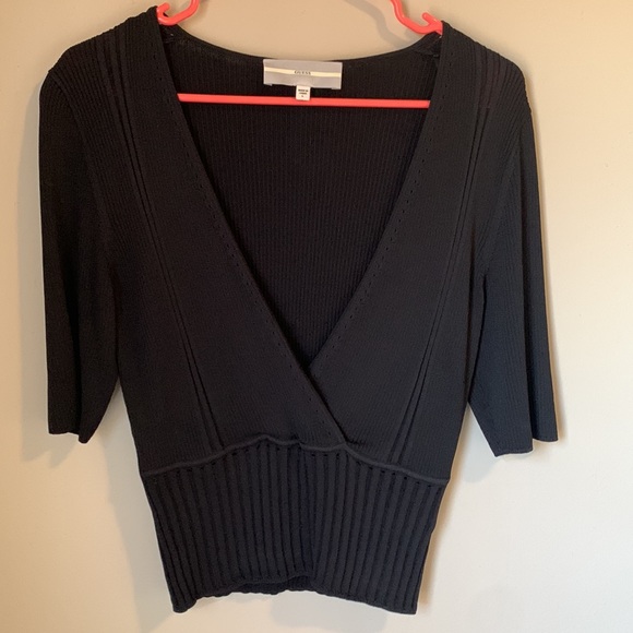 Guess Black Soft Bandage V Neck Top Large - Picture 7 of 8